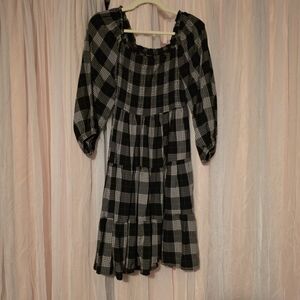 torrid Black & White Plaid Smocked Tiered 3/4 Sleeve Dress Size 0